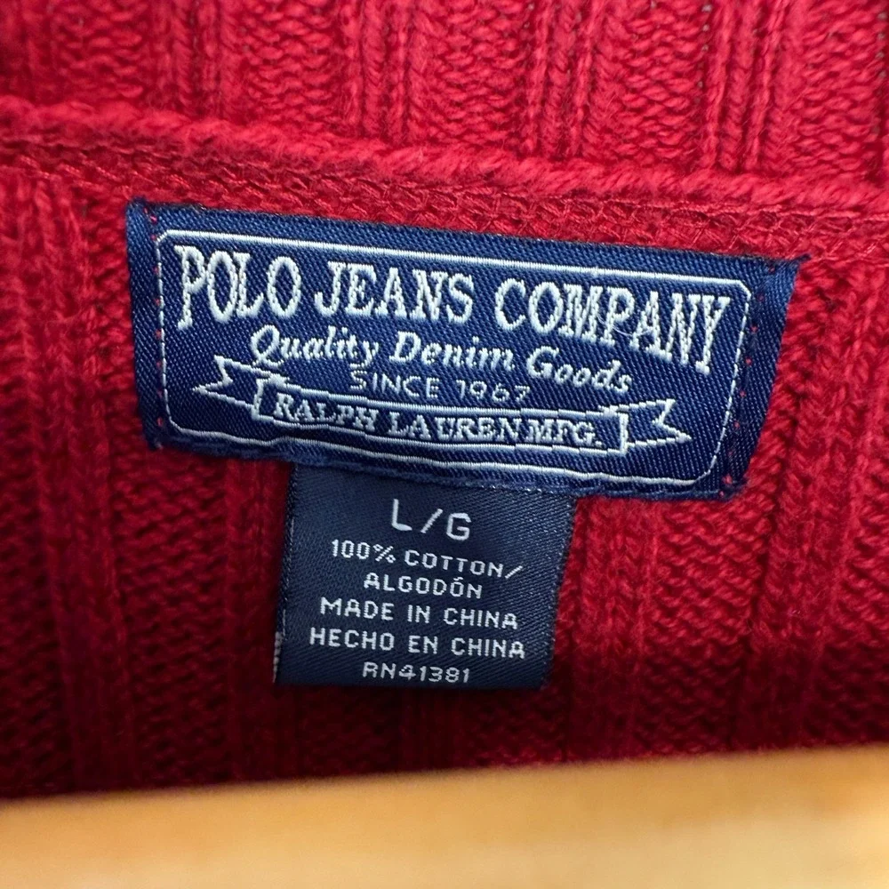 Polo Jeans Company Ralph Lauren Heavyweight Sweater Mens Large Ribbed‎ Knit Red